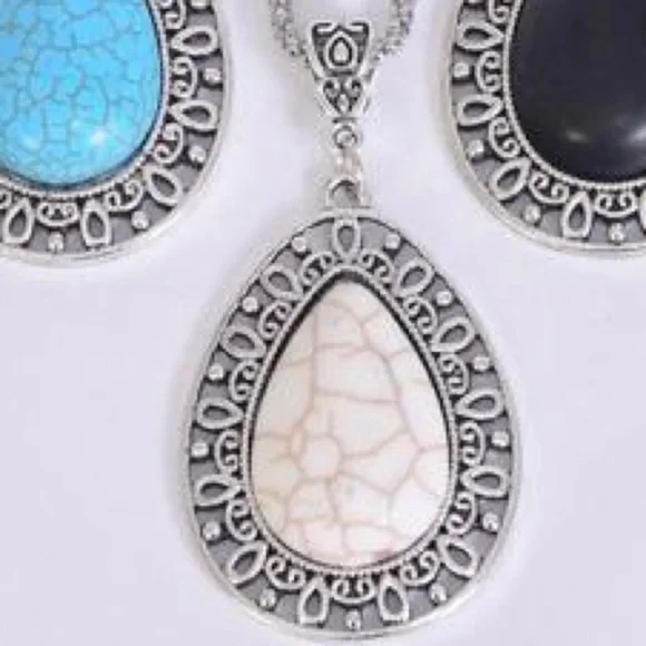 Antique vintage style teardrop semi precious stone necklace - Picture 5 of 6